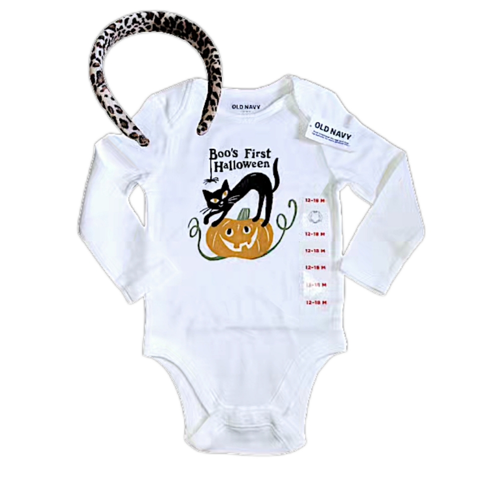 OLD NAVY 12-18m Baby's First Halloween Fall Holiday Ones Bodysuit & Headband NWT